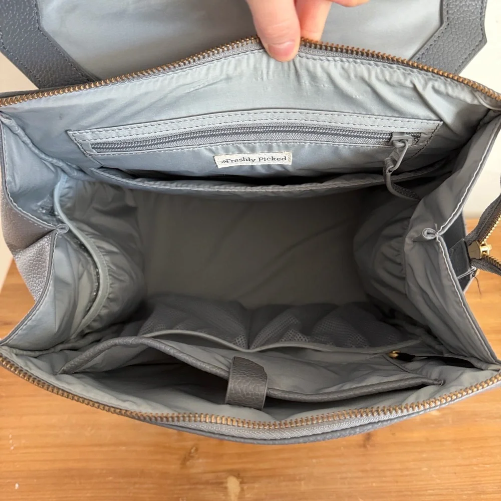 Freshly Picked Grey Leather Diaper Bag
